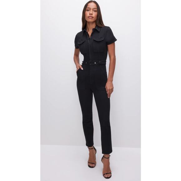 GOOD AMERICAN Women's Fit For Success Jumpsuit 1 Small Black Short Sleeve  NWT - Picture 1 of 14